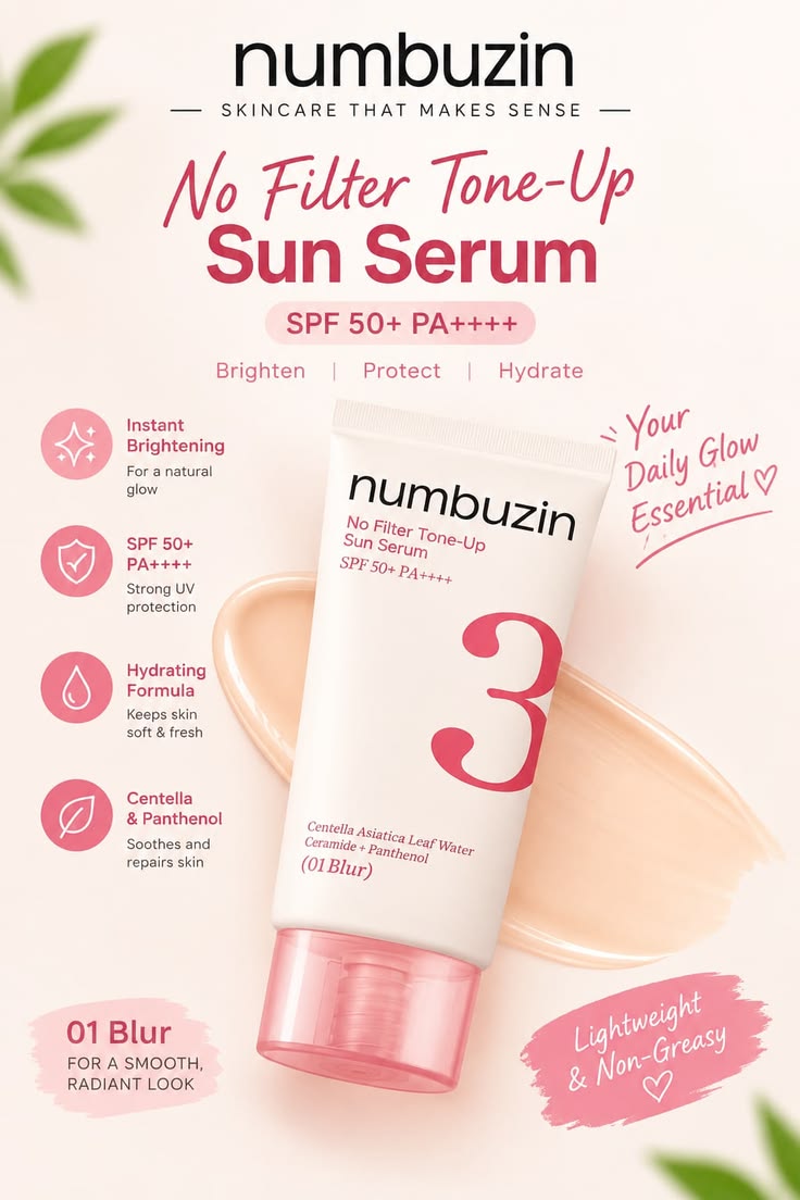 Numbuzin No.3 No Filter Tone Up SPF50+ Sun Serum 02 Glow
