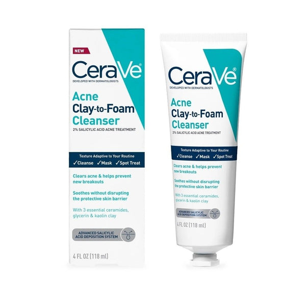 CeraVe Acne Clay-To-Foam Cleanser ,Mask and Spot Treat