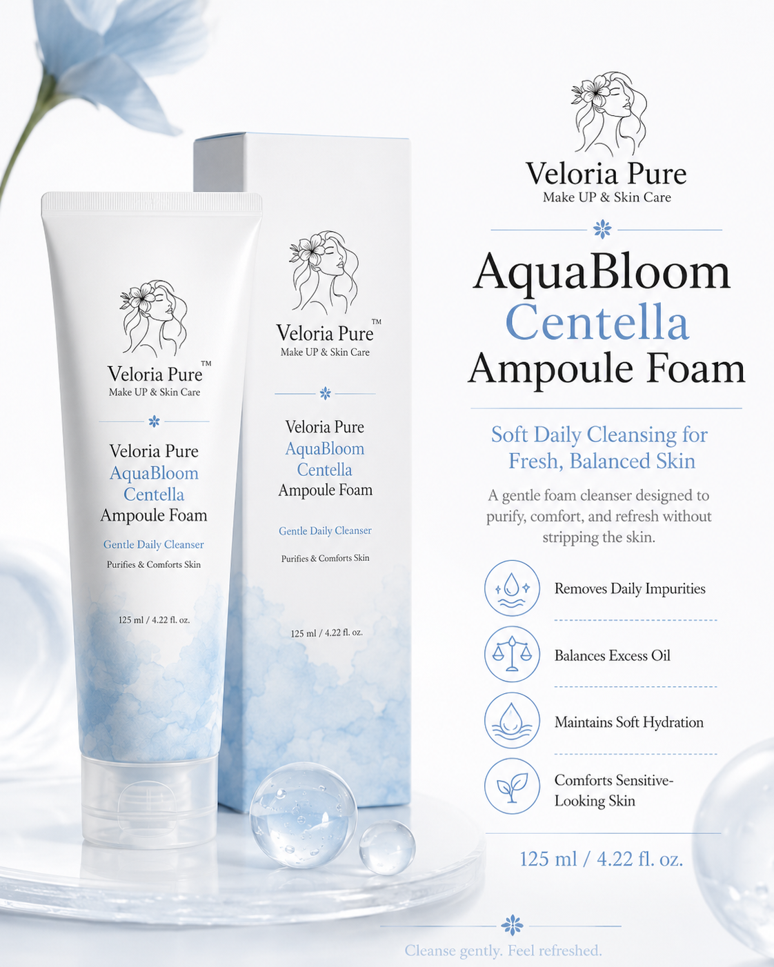 Veloria Pure Softblue Centella Foam Cleanser