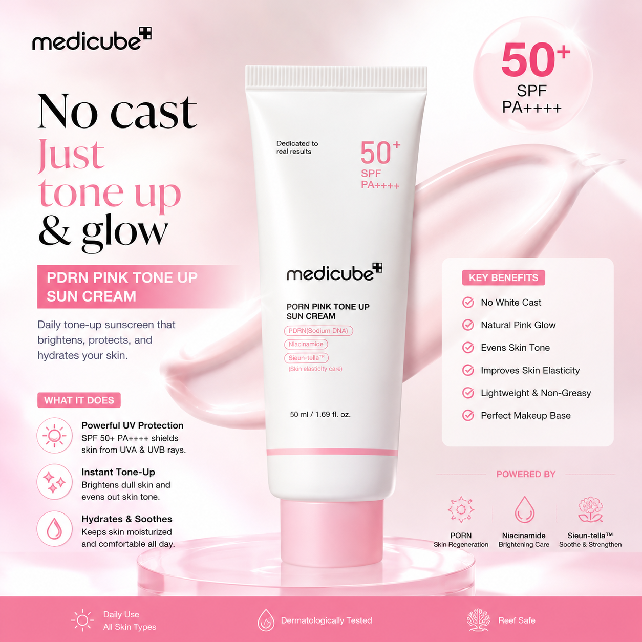 Medicube PDRN Pink Tone-Up Sun Cream SPF50+ PA+