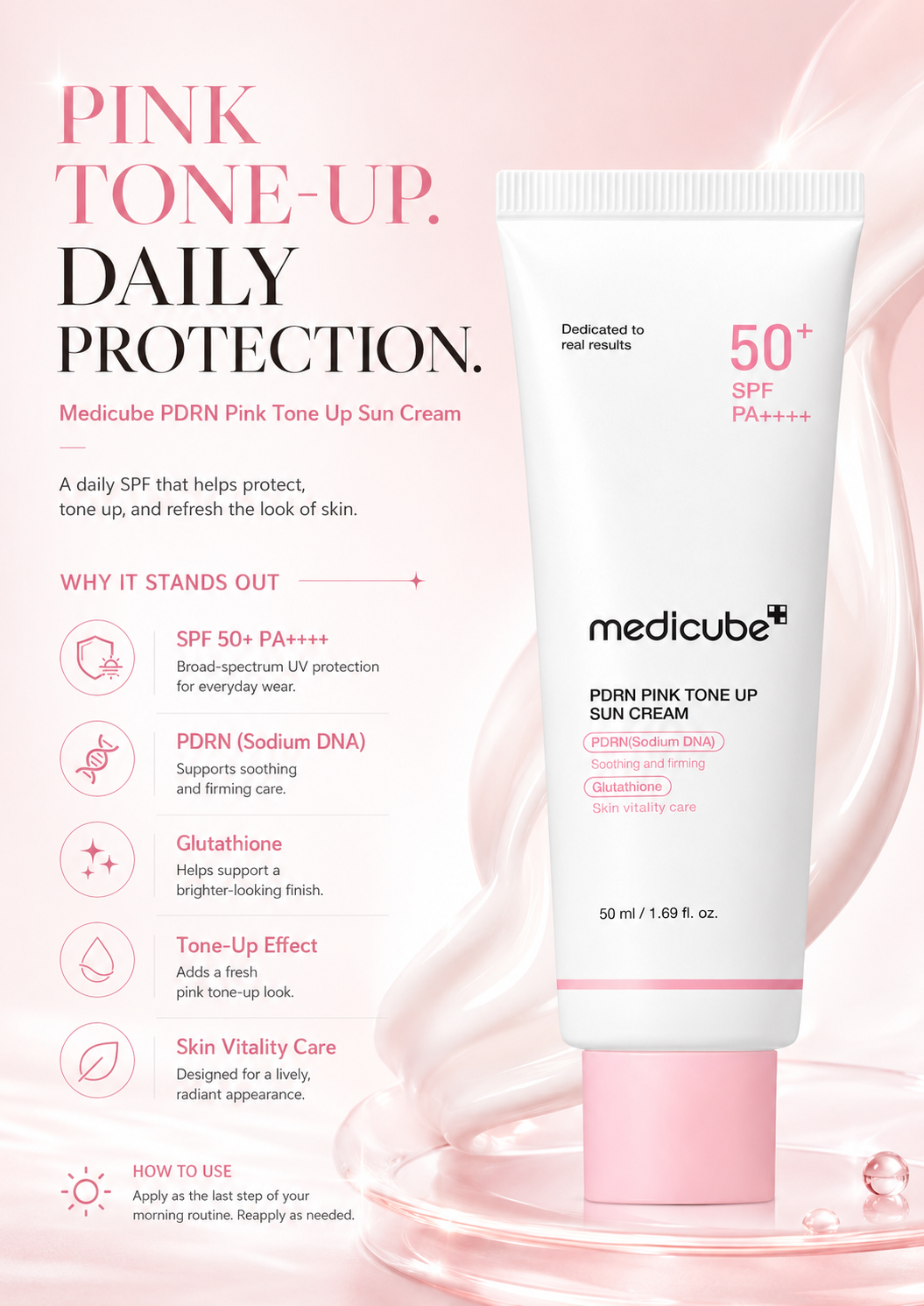 Medicube PDRN Pink Tone-Up Sun Cream SPF50+ PA+