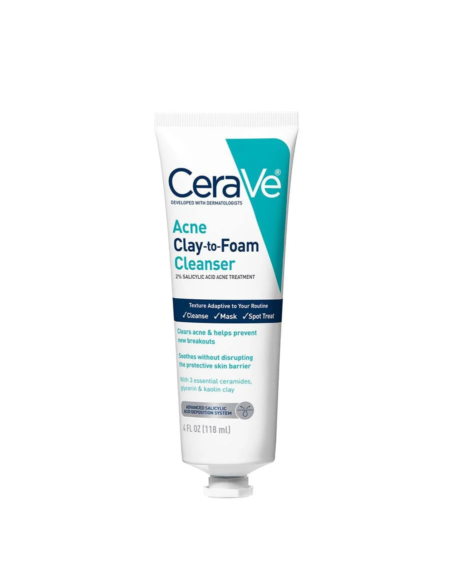 CeraVe Acne Clay-To-Foam Cleanser ,Mask and Spot Treat